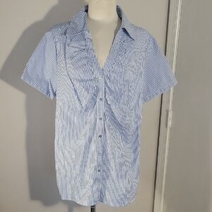 Lane Bryant Blue and White Casual Button Down Shirt